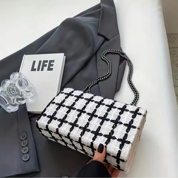 Brand New Tweed Crossbody Colorblock Plaid Handbag - Picture 10 of 12